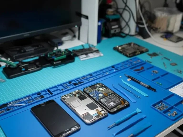 Realer Arbeitsplatz für Smartphone-Reparaturen